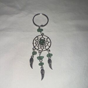 Silver Dreamcatcher Keychain with Green Beads